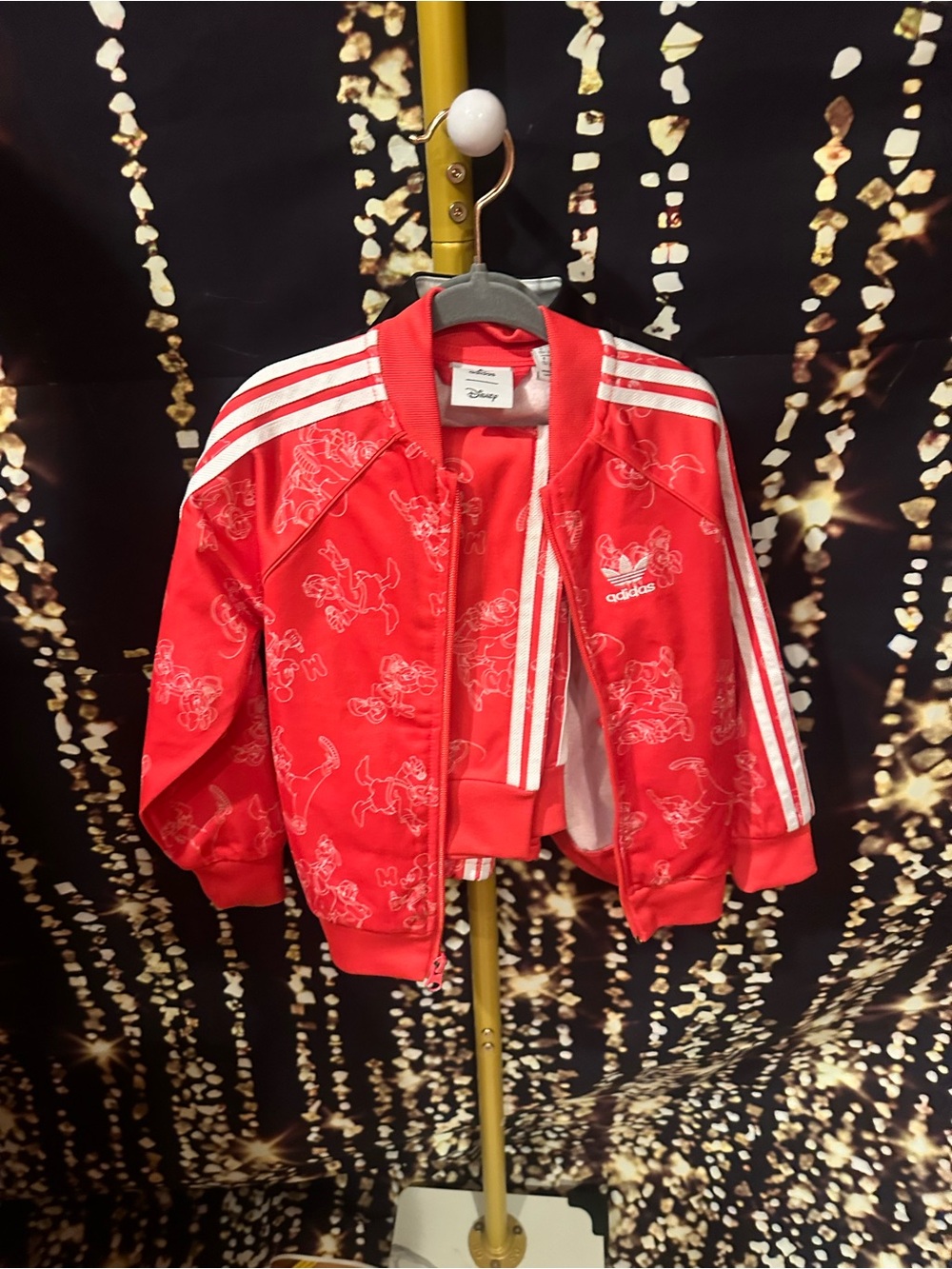 adidas Red Kids Disney Track Jacket with White Stripes